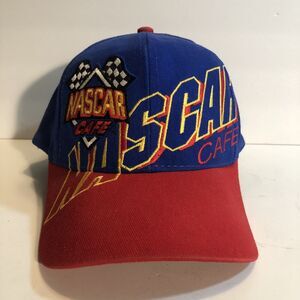 VINTAGE NASCAR Cafe Blue Red Racing Cap Hat Snapback Embroidered Orlando Fl. GUC